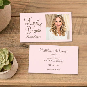 Blush Roze Mocca Script Foto Wimpers en Wenkbrauwe Visitekaartje