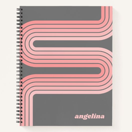 Blush roze mod striped Patroon Aangepaste naam Notitieboek (Voorkant)
