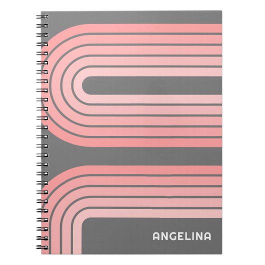 Blush roze mod striped Patroon Aangepaste naam Notitieboek (Voorkant)