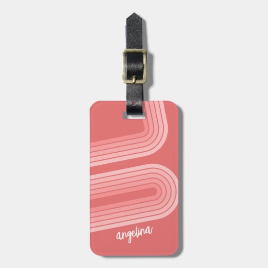 Blush Roze modderretro Striped Pattern Custom Name Bagagelabel (Voorkant verticaal)