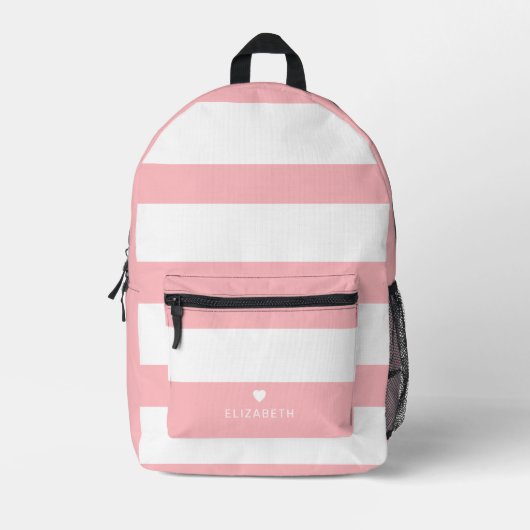 Blush Roze modderretro Striped Pattern Custom Name Bedrukte Rugzak (Voorkant)