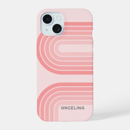 Blush Roze modderretro Striped Pattern Custom Name iPhone 15 Case (Achterkant)