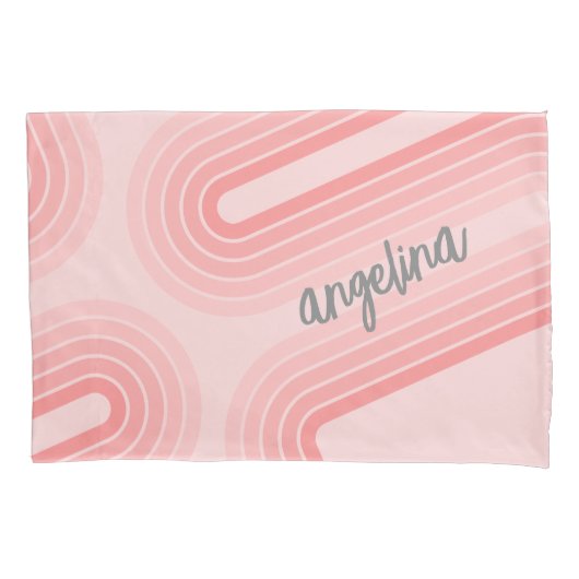 Blush Roze modderretro Striped Pattern Custom Name Kussensloop (Voorkant)