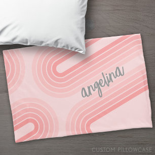 Blush Roze modderretro Striped Pattern Custom Name Kussensloop