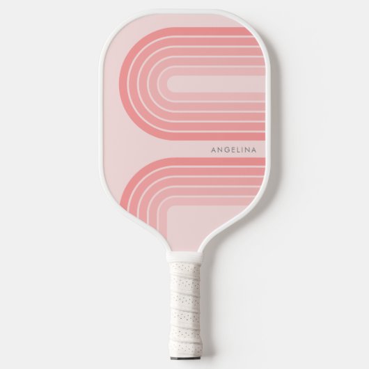 Blush Roze modderretro Striped Pattern Custom Name Pickleball Paddle (Voorkant)