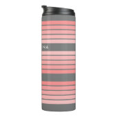 Blush Roze modderretro Striped Pattern Custom Name Thermosbeker (Geroteerd rechts)