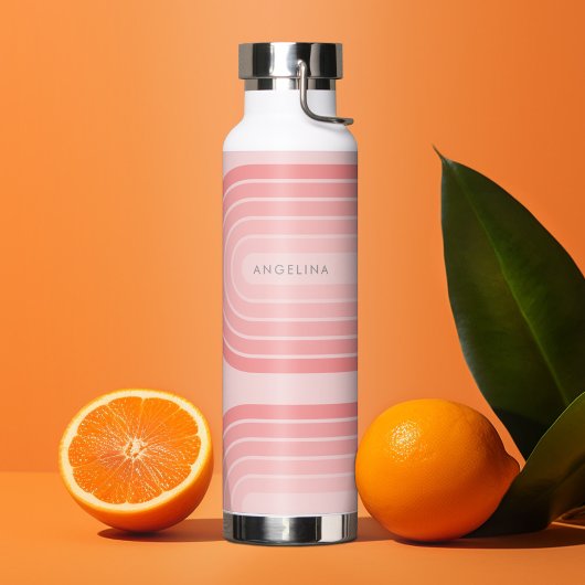 Blush Roze modderretro Striped Pattern Custom Name Waterfles