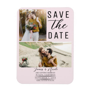 Blush Roze Modern 2 Foto's Save the Date Trouwen Magneet
