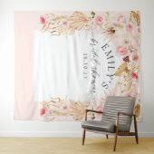 Blush roze Modern arch Boho floral pampas backdrop Wandkleed (In Situ (horizontaal))