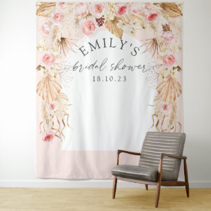 Blush roze Modern arch Boho floral pampas backdrop Wandkleed