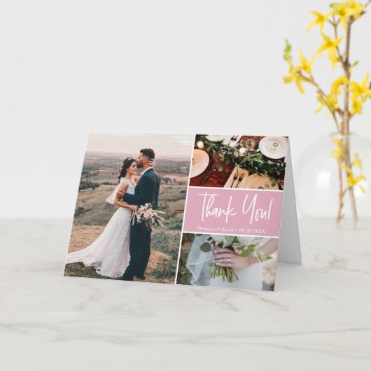 Blush Roze Modern Dank U script Weddenschap Kaart (Gele Bloem)