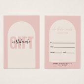 Blush roze, modern, eenvoudig Arch Cadeaucertifica Visitekaartje (Voorkant /achterkant)