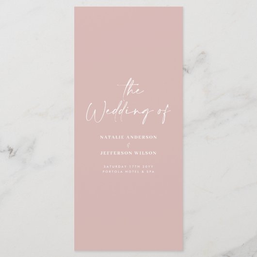 Blush roze modern eenvoudig elegant script bruilof menu (Achterkant)