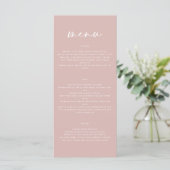 Blush roze modern eenvoudig elegant script bruilof menu (Staand voorkant)
