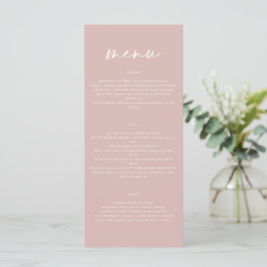 Blush roze modern eenvoudig elegant script bruilof menu (Staand voorkant)