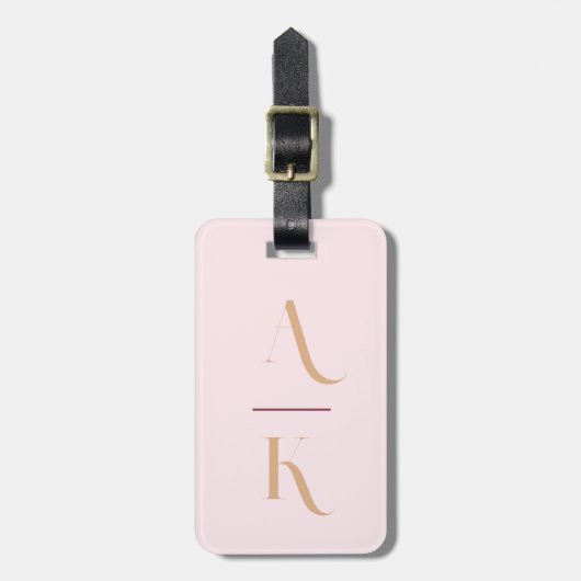 Blush roze modern elegant monogram bagagelabel (Voorkant verticaal)