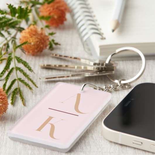 Blush roze modern elegant monogram sleutelhanger (Voorkant Rechts)