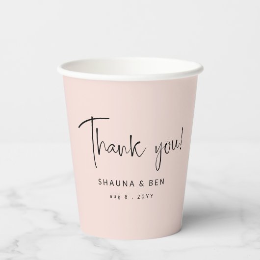 Blush Roze modern handschrift Dank u wel Papieren Bekers (Achterkant)