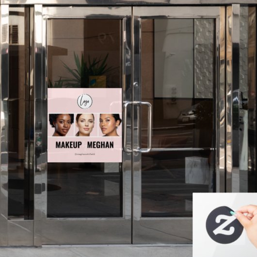 Blush Roze Modern Logo Foto Make-up Studio Raamsticker (Kantoordeur)