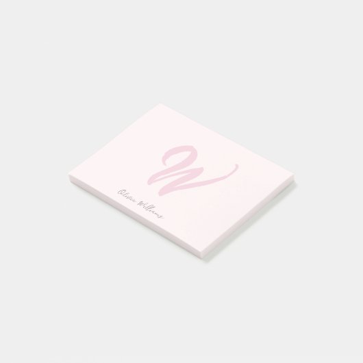 Blush Roze Modern Monogram Post-it® Notes (Schuin)