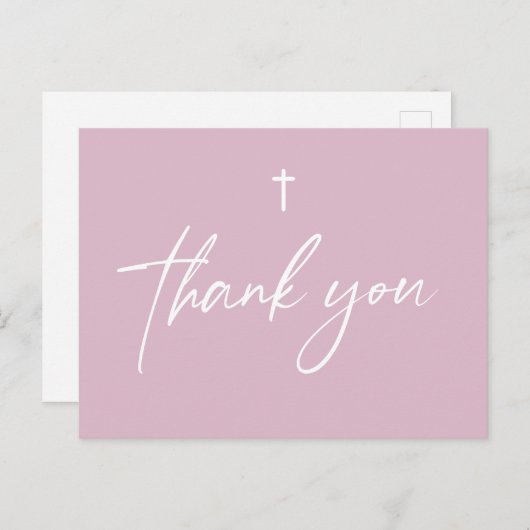 Blush roze Modern Script Custom Girl Doop Briefkaart (Voorkant / Achterkant)