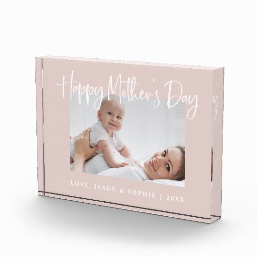 Blush roze | Modern script Happy Moederdag Fotoblokken (Rechts)