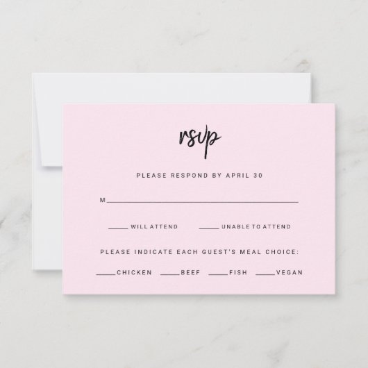 Blush Roze modern script | Keuze uit weddenschappe RSVP Kaartje (Voorkant)