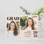 Blush roze moderne 3 foto's afstuderen kaart (Staand voorkant)