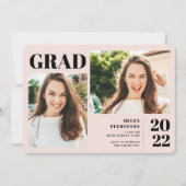 Blush roze moderne 3 foto's afstuderen kaart (Voorkant)
