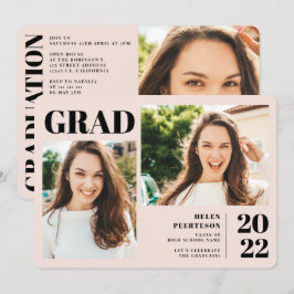 Blush roze moderne 3 foto's afstuderen kaart