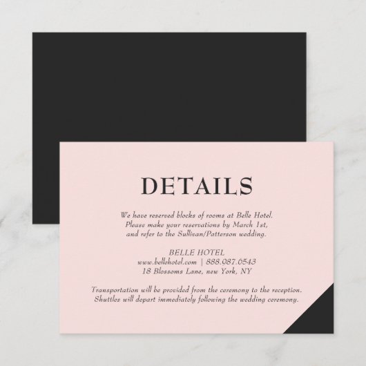 Blush roze moderne accessoires - Accommodatie voor Informatiekaartje (Voorkant / Achterkant)