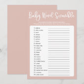 Blush roze moderne baby shower word scramble game kaart (Voorkant / Achterkant)