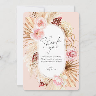 Blush Roze Moderne Boho Pampas Gras Bloemenboog Bedankkaart