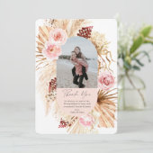 Blush roze moderne Boho Pampas gras bloemfoto Bedankkaart (Staand voorkant)