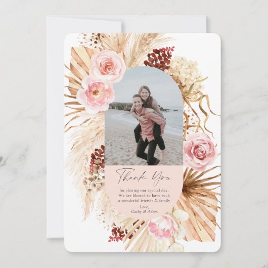 Blush roze moderne Boho Pampas gras bloemfoto Bedankkaart (Voorkant)