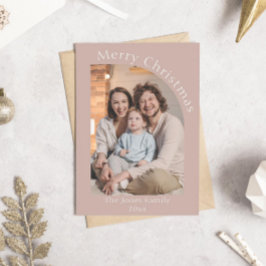 Blush Roze Moderne Boog Foto Kerstmis Feestdagenkaart