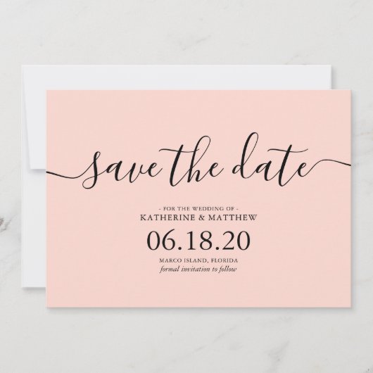 Blush roze moderne bruiloft opslaan Kaarten Datum (Voorkant)