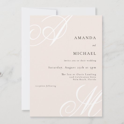 Blush Roze Moderne Elegante Minimale Monogram Brui Kaart (Voorkant)