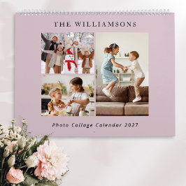 Blush Roze Moderne Familie Fotocollage 2027 Kalender