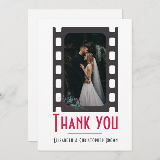 Blush roze moderne film bloemenbruiloft bedankkaart (Voorkant / Achterkant)