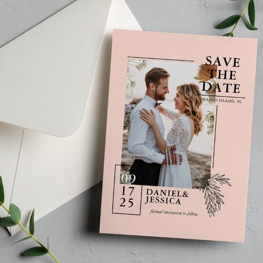 Blush Roze Moderne Foto Bruiloft Save The Date