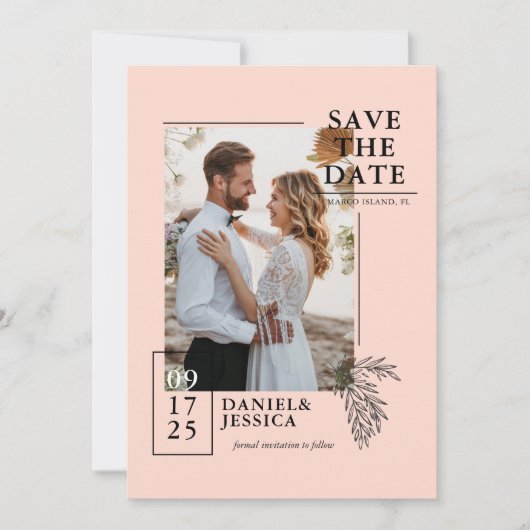 Blush Roze Moderne Foto Bruiloft Save The Date (Voorkant)
