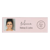 Blush Roze Moderne Foto Logo Make-upstudio Naambadge (Voorkant)