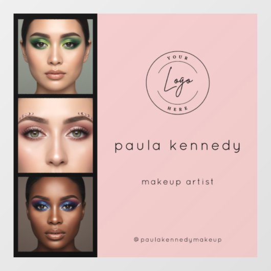 Blush Roze Moderne Foto Make-up 3 Foto Vierkant Raamsticker (Vel)