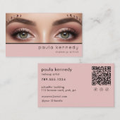 Blush Roze Moderne Foto Make-up QR Code Visitekaartje (Voorkant / Achterkant)