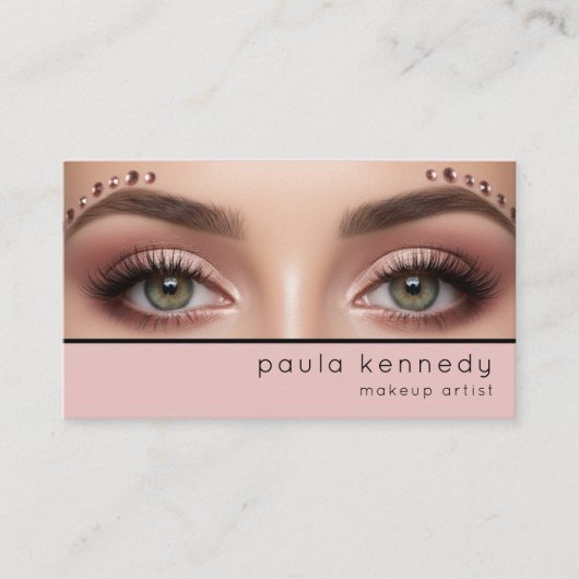 Blush Roze Moderne Foto Make-up QR Code Visitekaartje (Voorkant)