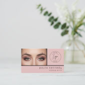 Blush Roze Moderne Foto Make-up QR-code Visitekaartje (Staand voorkant)