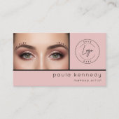 Blush Roze Moderne Foto Make-up QR-code Visitekaartje (Voorkant)