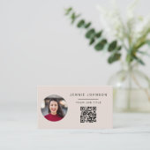 Blush Roze Moderne Foto Minimale QR CODE Visitekaartje (Staand voorkant)