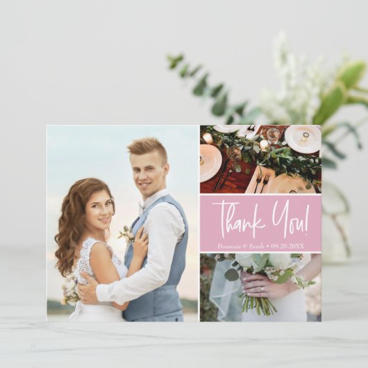 Blush Roze Moderne fotocollage Bruiloft Kaart (Staand voorkant)